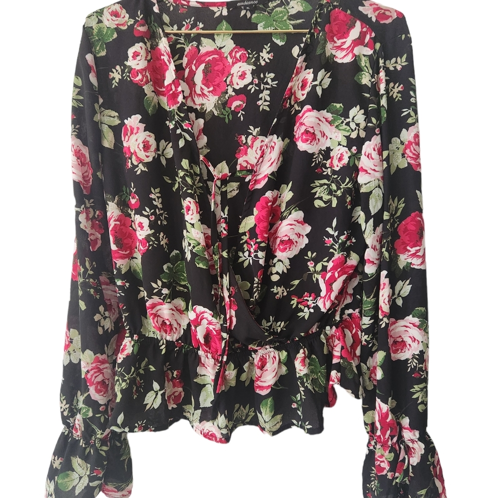 Floral Print Long Sleeve Top, size XL